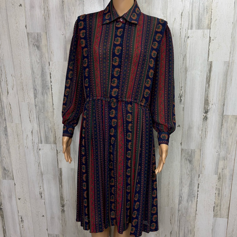 Schrader‎ Vintage Striped Chiffon Shirtdress